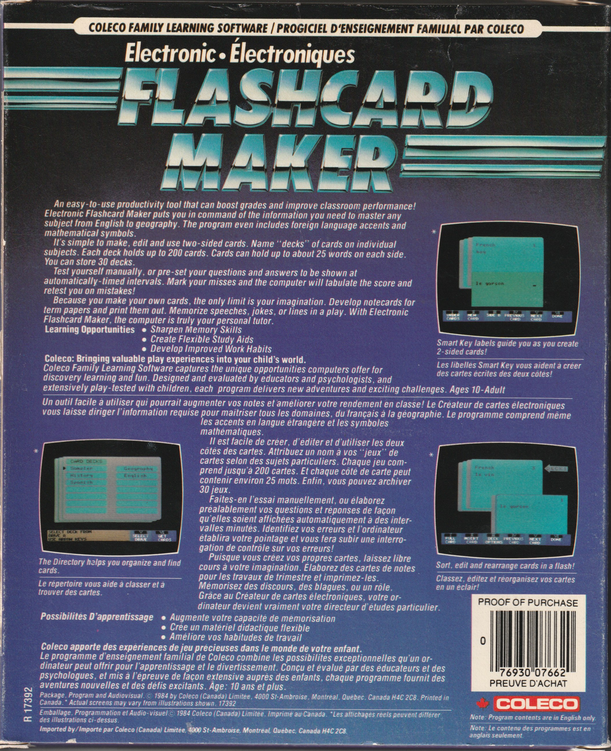 Electronic Flashcard Maker Canada Back